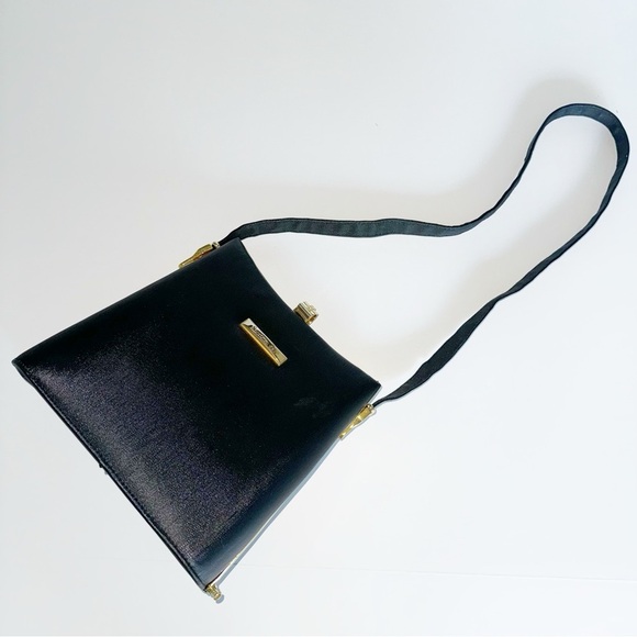 Vintage Sanremo Black Structured Handbag Adjustable Strap Academia Grannycore - Picture 3 of 16